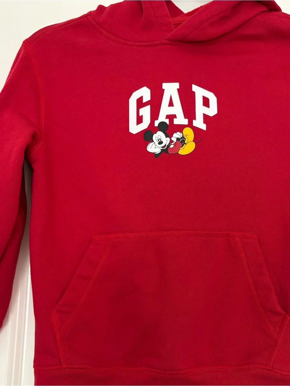 GAP + Disney Kids Red with GAP Logo & Mickey Graphic Hooded Sweatshirt